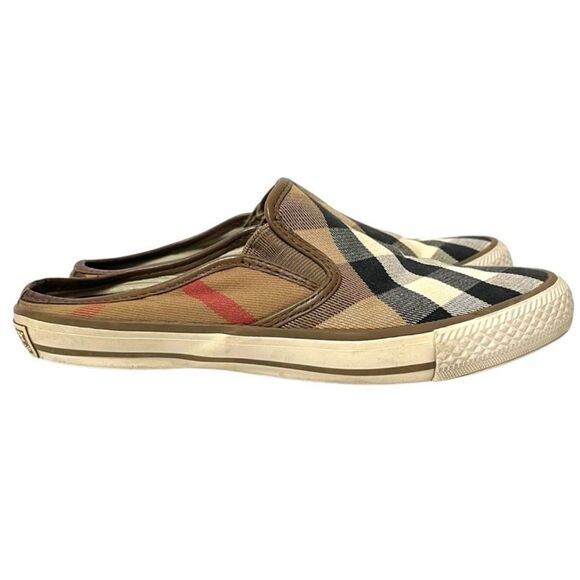 BURBERRY Nova Check Plaid Canvas Slip On Sneakers Slides 37 - Picture 2 of 15
